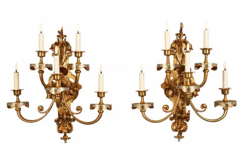 Paire d'appliques émaillées orientalisantes, France circa 1890