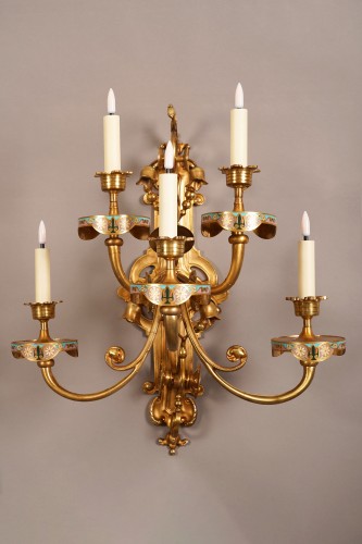Paire d'appliques émaillées orientalisantes, France circa 1890 - Tobogan Antiques