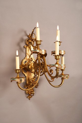 XIXe siècle - Paire d'appliques émaillées orientalisantes, France circa 1890