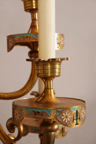 Antiquités - Paire d'appliques émaillées orientalisantes, France circa 1890