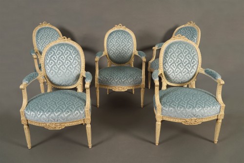 Sièges Fauteuil & Bergère - Ensemble de six fauteuils en cabriolet, France circa 1780