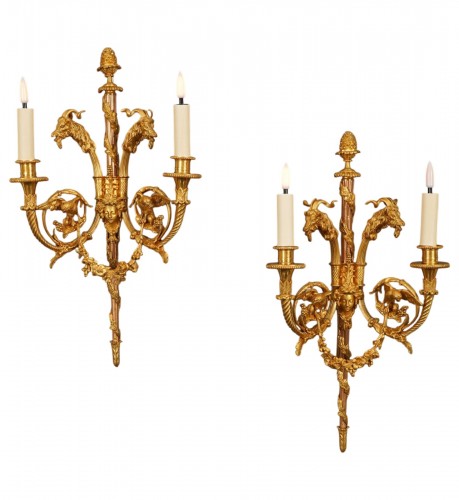 H. Vian (1860-1905), Paire d'appliques aux boucs, France circa 1870
