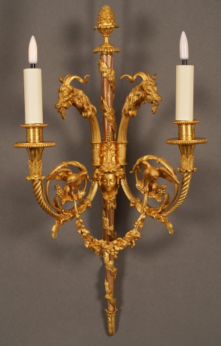 H. Vian (1860-1905), Pair of wall sconces with goats, France Circa 1870 - 