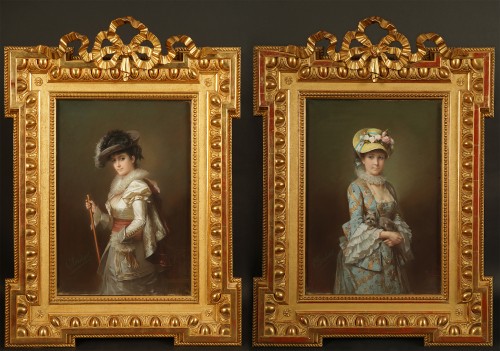 C.-J. Brochart, “Young Horsewoman” &amp; “Girl With The Hat,” France circa 1870 - Paintings & Drawings Style 