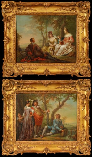 F.-C. Janneck, « La Première rencontre » « La Lecture », Autriche circa 1740 - Tableaux et dessins Style 