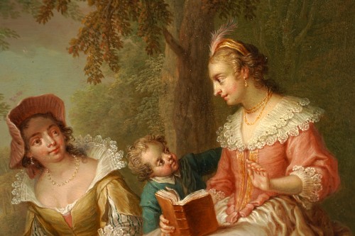 Antiquités - F.-C. Janneck, « La Première rencontre » « La Lecture », Autriche circa 1740