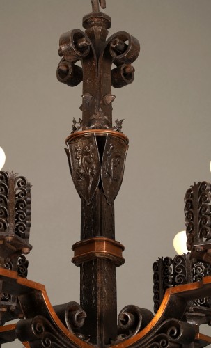 Neo-Gothic Chandelier "With Salamanders", France Circa 1925 attributed to Paul Kiss - Lighting Style Art Déco