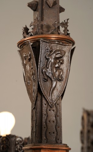 Neo-Gothic Chandelier "With Salamanders", France Circa 1925 attributed to Paul Kiss - 
