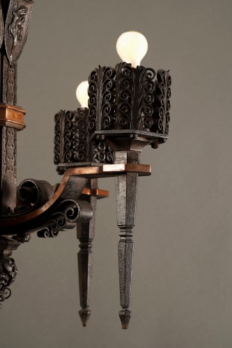 Neo-Gothic Chandelier "With Salamanders", France Circa 1925 attributed to Paul Kiss - Art Déco