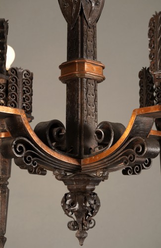 Art Déco - Neo-Gothic Chandelier "With Salamanders", France Circa 1925 attributed to Paul Kiss