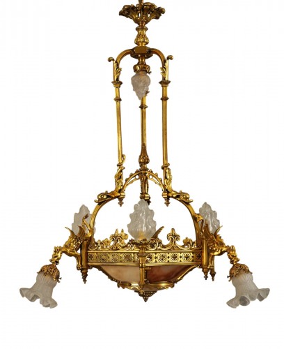 Lustre Néo-Gothique aux Dragons, France Circa1900, attribué à Susse et Lelièvre