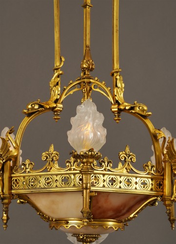 Neo-Gothic Dragons Chandelier, France Circa 1900, attributed to Susse &amp; Lelièvre - Lighting Style Art nouveau