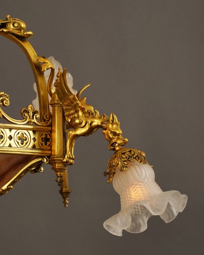 Neo-Gothic Dragons Chandelier, France Circa 1900, attributed to Susse &amp; Lelièvre - Art nouveau