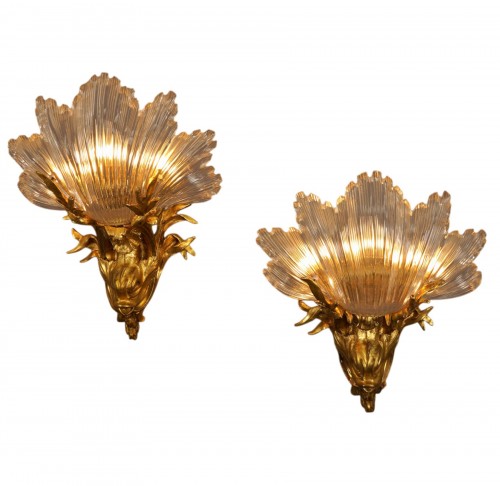 Pair of Wall Sconces "with Dolphins", attributed to Gagneau Circa 1900