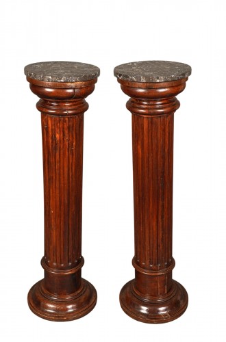 Paire de colonnes, bois et marbre, France circa 1880