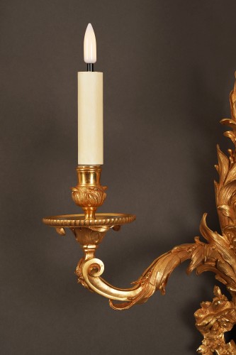 Lighting  - Pair of gilt bronze wall lights with acanthus leaves, France Circa 1870