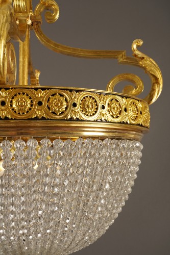 Bagues, Pair of gilt bronze basket chandeliers, France Circa 1880 - Lighting Style Napoléon III