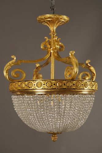 Lighting  - Bagues, Pair of gilt bronze basket chandeliers, France Circa 1880
