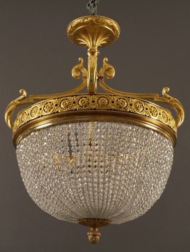 Bagues, Pair of gilt bronze basket chandeliers, France Circa 1880 - 