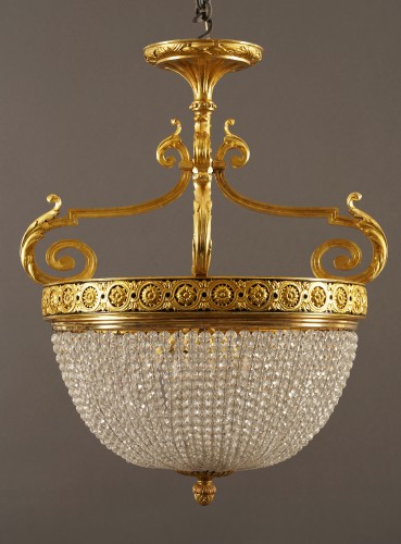 19th century - Bagues, Pair of gilt bronze basket chandeliers, France Circa 1880