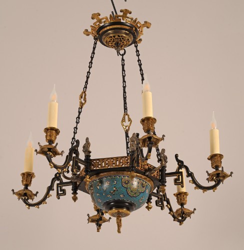A Gilt Bronzeand Porcelain Japonist Chandelier, France Circa 1860 - Lighting Style Napoléon III