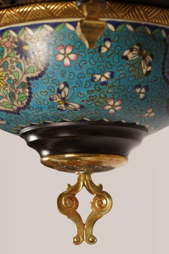 19th century - A Gilt Bronzeand Porcelain Japonist Chandelier, France Circa 1860
