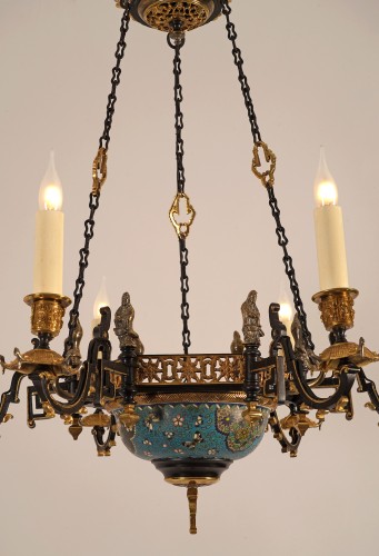 A Gilt Bronzeand Porcelain Japonist Chandelier, France Circa 1860 - Napoléon III