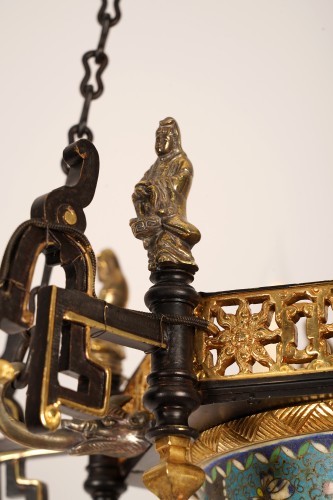 Antiquités - A Gilt Bronzeand Porcelain Japonist Chandelier, France Circa 1860