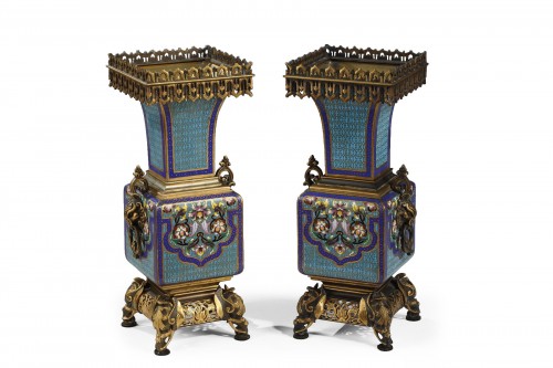 Pair of Cloisonne enamel Vases Attributed to A. Giroux, France, Circa 1860