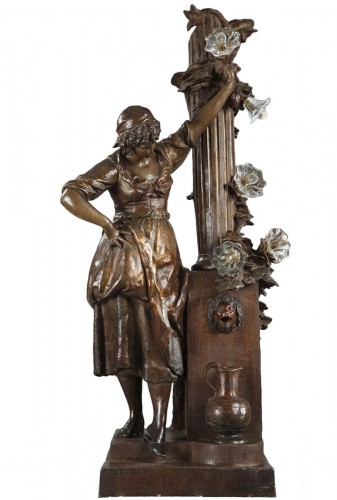 Young Girl at the Fountain” Terracotta Lamp, France, Circa 1880