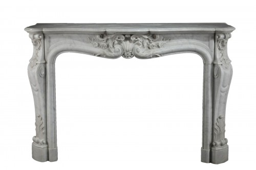 Louis XV Style White Carrara Marble Chimney Mantelpiece, France, Circa 1880