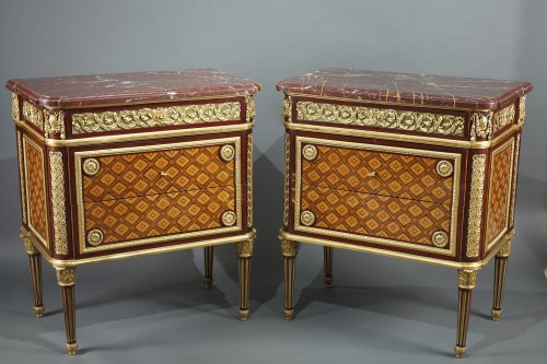 Furniture  - Pair of Louis XVI Style Commodes Attributed to Krieger, France, Circa 1880