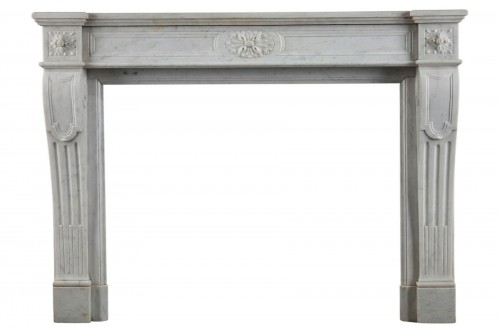  White Carra Marble Louis XVI Style Chimney Mantelpiece, France, Circa 1880