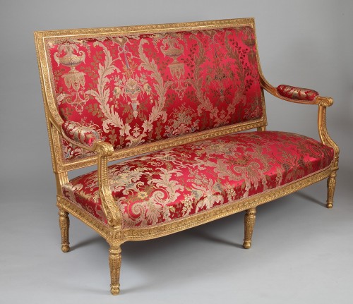 19th century - Louis XVI style Giltwood Sofa After a Model by G. Jacob, France, Circa 1880