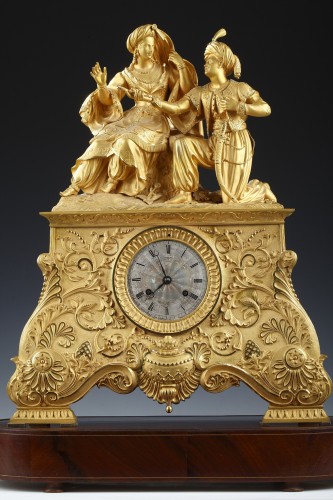  Leila and the Giaour Gilded Bronze Clock, France, Circa 1830 - Horology Style Restauration - Charles X