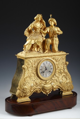  Leila and the Giaour Gilded Bronze Clock, France, Circa 1830 - Restauration - Charles X