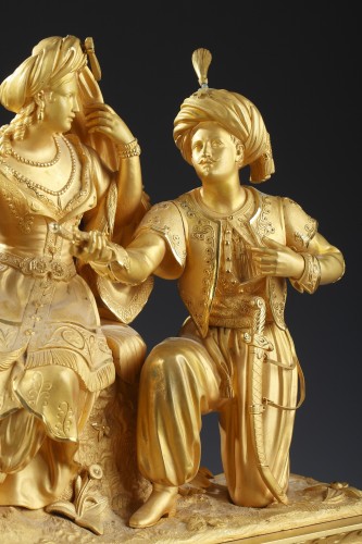 Restauration - Charles X -  Leila and the Giaour Gilded Bronze Clock, France, Circa 1830