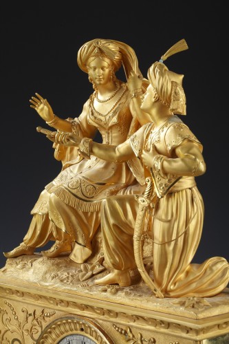 Antiquités -  Leila and the Giaour Gilded Bronze Clock, France, Circa 1830