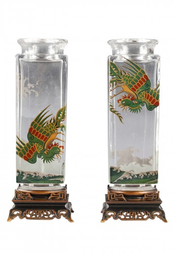 Paire de vases aux oiseaux de paradais attribués à Baccarat, France circa 1880