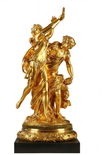 Gilded Bronze "Bacchanal" Group after Clodion, France, Circa 1880