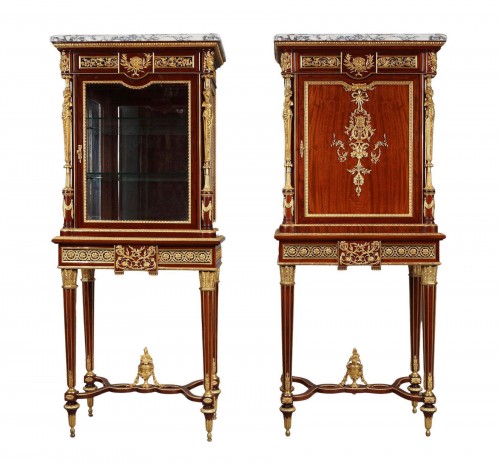 Louis XVI Style Cabinet and its Companion Vitrine by Linke, France c 1890