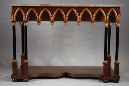 Neo-Gothic Wooden and Marble Console Table, France, circa 1830 - Furniture Style Restauration - Charles X