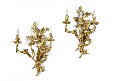 Pair of Rocaille Style Gilded Bronze Wall-Lights, France, Circa 1880