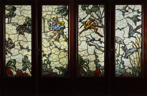 Suite de 4 Vitraux "La Chasse à Courre", France circa 1950