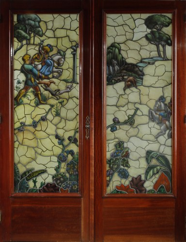 Suite de 4 Vitraux "La Chasse à Courre", France circa 1950 - Matériaux & Architecture Style Années 50-60