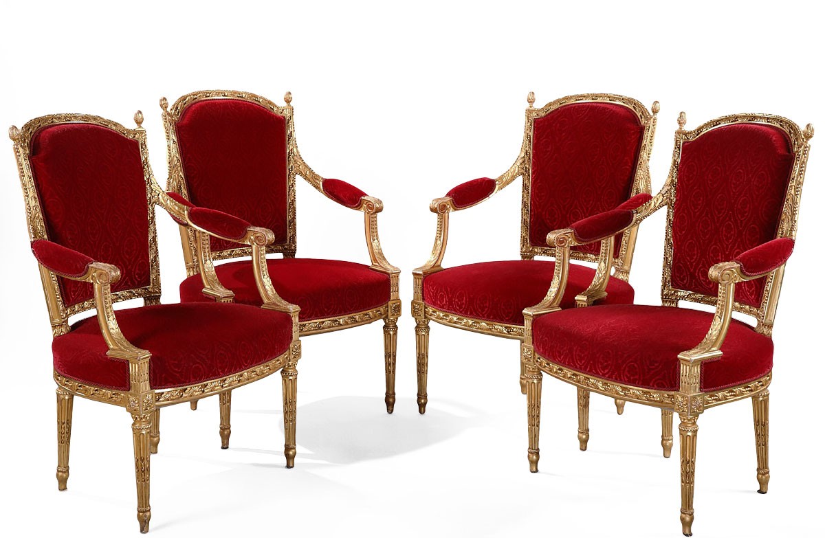 Pair of French 19th Century Gold Gilt Louis XV Armchairs