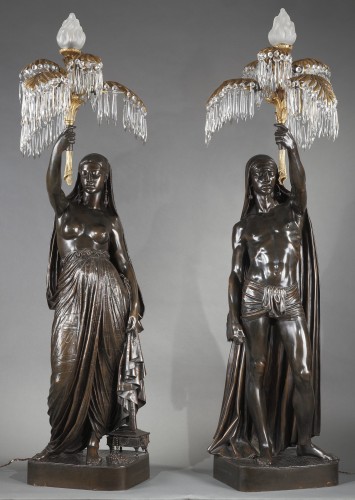 &quot;Indian Slave&quot; Torcheres by Toussaint &amp; Barbedienne, France, c. 1850 - Lighting Style Napoléon III