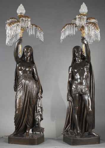 Paire de Torchères "Indiennes" par Toussaint et Barbedienne, France circa 1880 - Luminaires Style Napoléon III