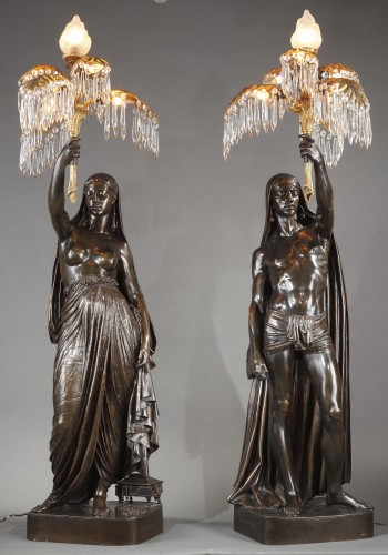 Luminaires Lampe - Paire de Torchères "Indiennes" par Toussaint et Barbedienne, France circa 1880