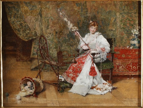 The Spinner  -  E. Toudouze, France, Circa 1885 - Paintings & Drawings Style 